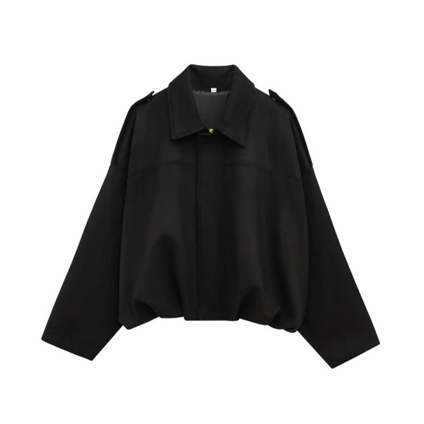 Dames suède jas Oversized model Elegante jas met opstaande kraag Zacht materiaal Stijlvolle bovenkleding voor herfst en lente zwart S