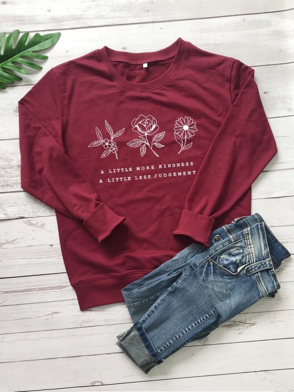 Dames sweatshirt met bloemen A7 wijnrood M