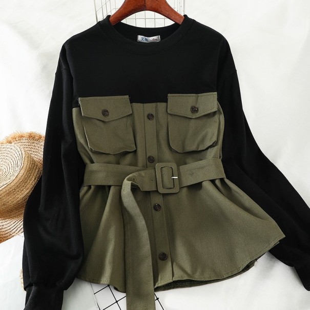 Dames sweatshirt met riem legergroen