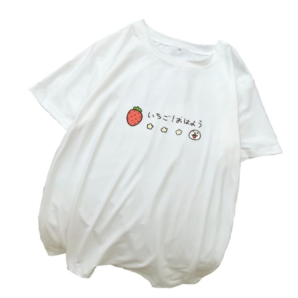 Dames T-shirt met aardbeienprint wit S