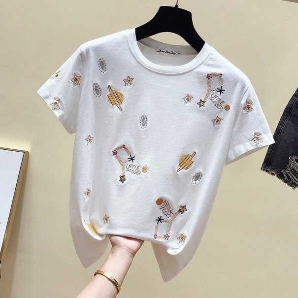 Dames T-shirt met borduursel wit S