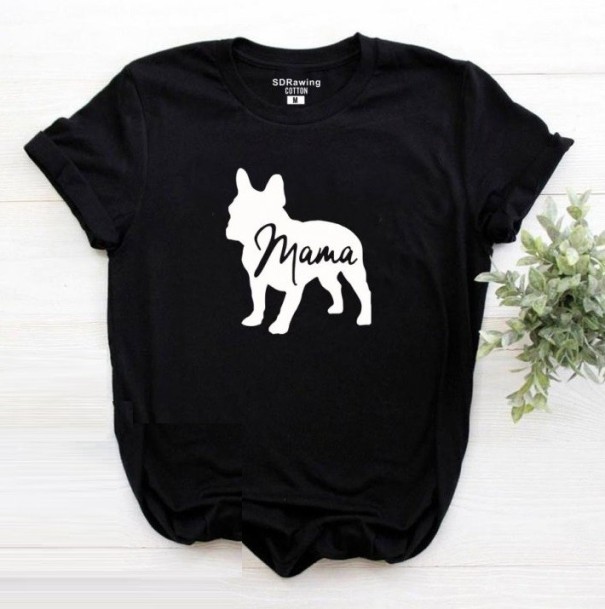 Dames T-shirt met bulldog print zwart XS