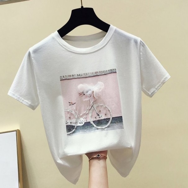 Dames T-shirt met fietsprint A803 wit S