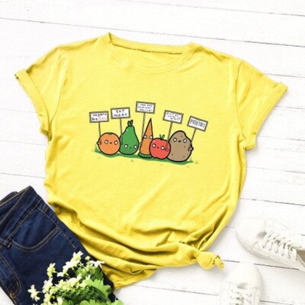 Dames T-shirt met groenteprint geel 3XL
