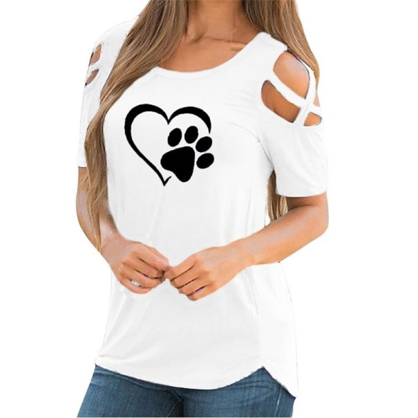 Dames T-shirt met hart- en pootprint wit L
