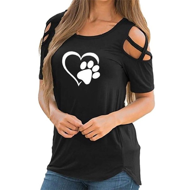 Dames T-shirt met hart- en pootprint zwart M