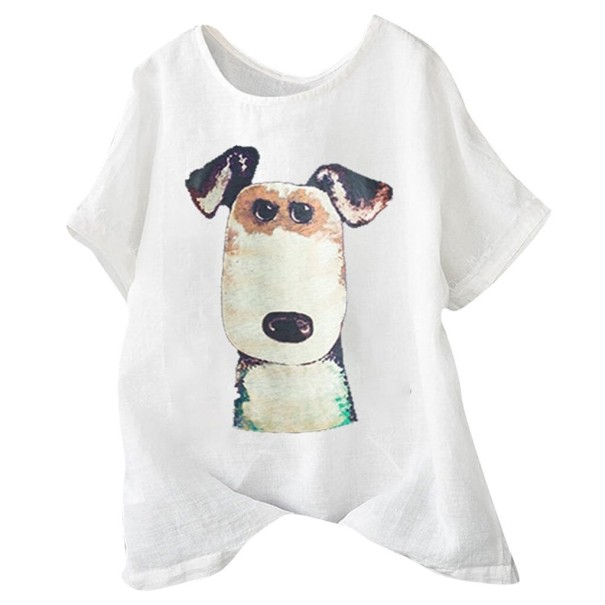 Dames T-shirt met hondenprint wit S