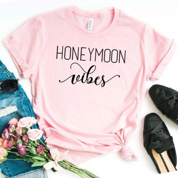 Dames T-shirt met huwelijksreisprint roze M