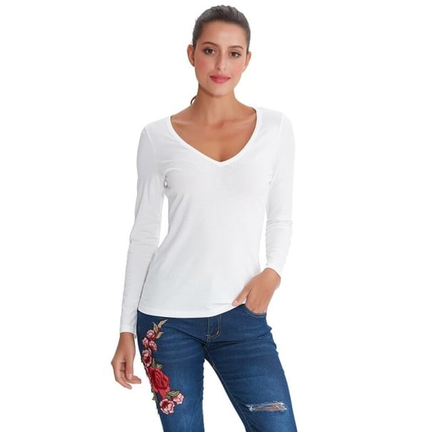 Dames T-shirt met lange mouwen B155 wit XXL