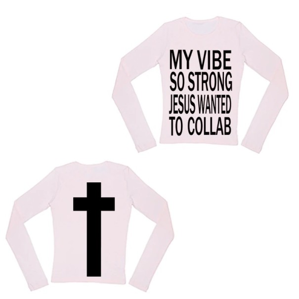 Dames T-shirt met lange mouwen Ronde hals Streetwear met christelijk motief Kruis op de rug en print op de voorkant Originele stijl roze S