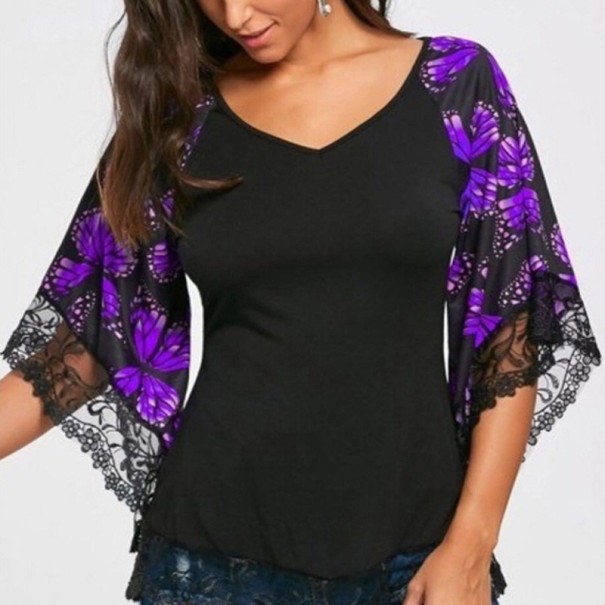 Dames T-shirt met losse mouwen paars XL