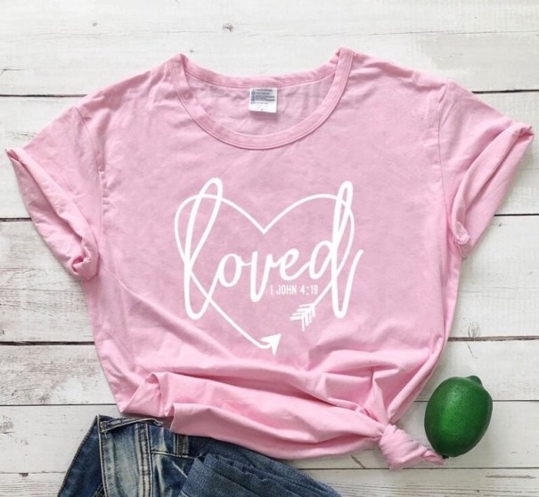 Dames T-shirt met opdruk van &quot;loved&quot; L 16