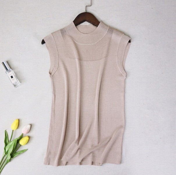 Dames T-shirt met opstaande kraag B257 beige