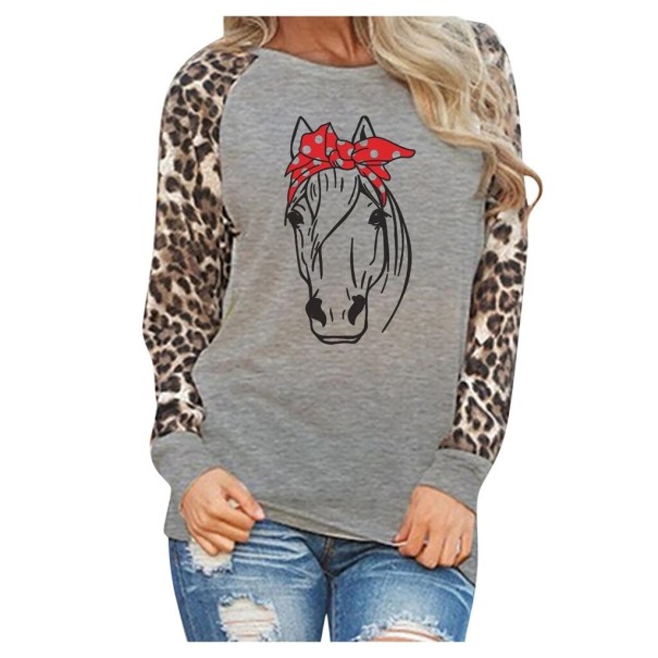 Dames T-shirt met paardenprint B349 grijs XL