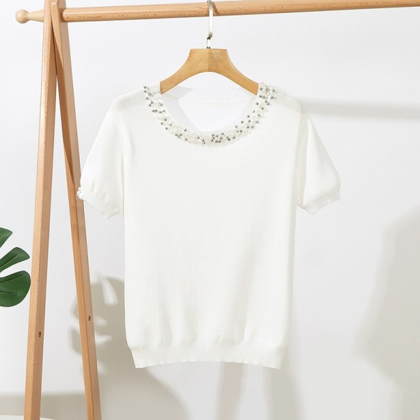 Dames T-shirt met parels A1317 wit
