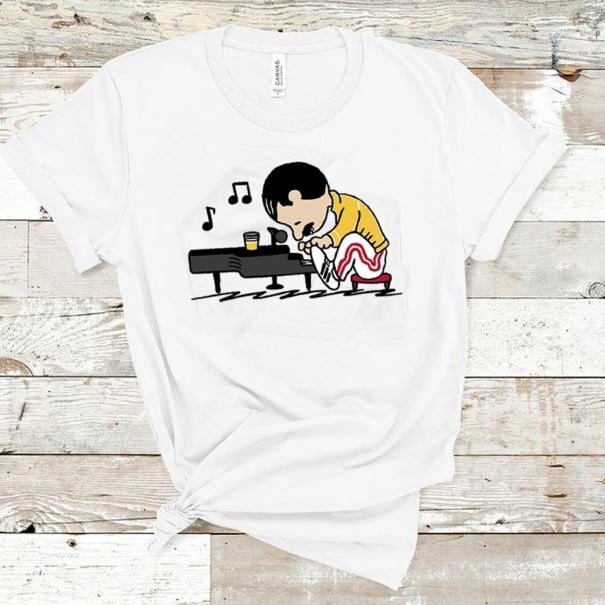 Dames T-shirt met pianoprint wit S