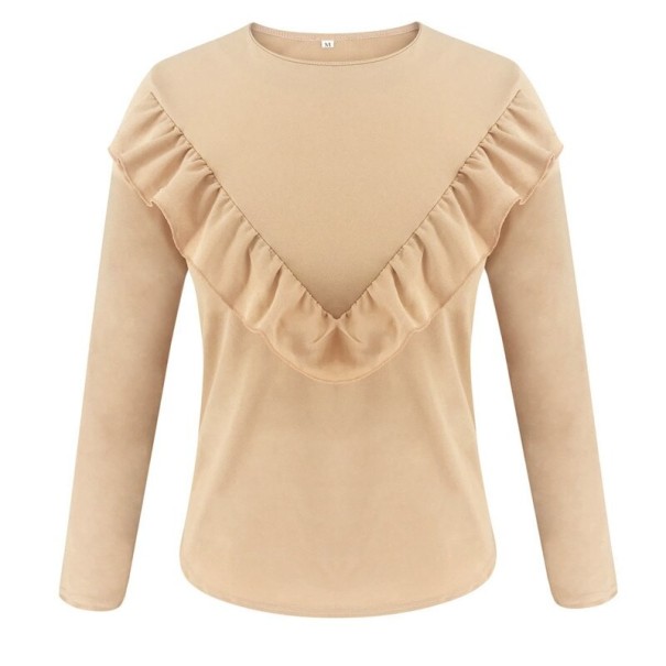Dames T-shirt met ruches beige S