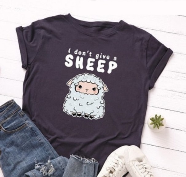 Dames T-shirt met schapenprint donkerblauw XL