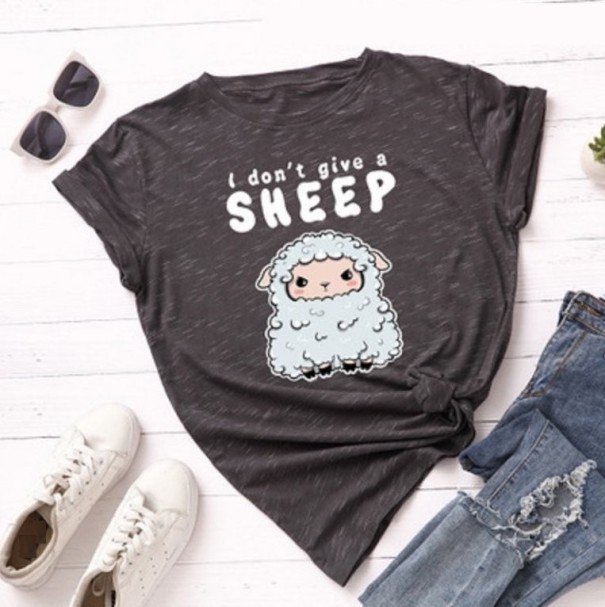 Dames T-shirt met schapenprint donkergrijs L
