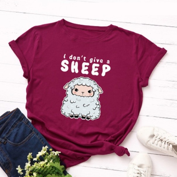 Dames T-shirt met schapenprint wijnrood 3XL