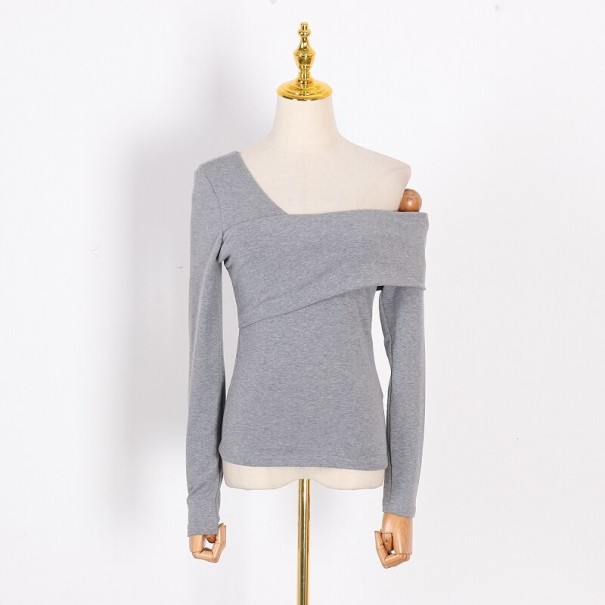 Dames T-shirt met verlaagde schouders A817 grijs M