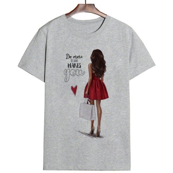 Dames T-shirt met vrouwenprint grijs L
