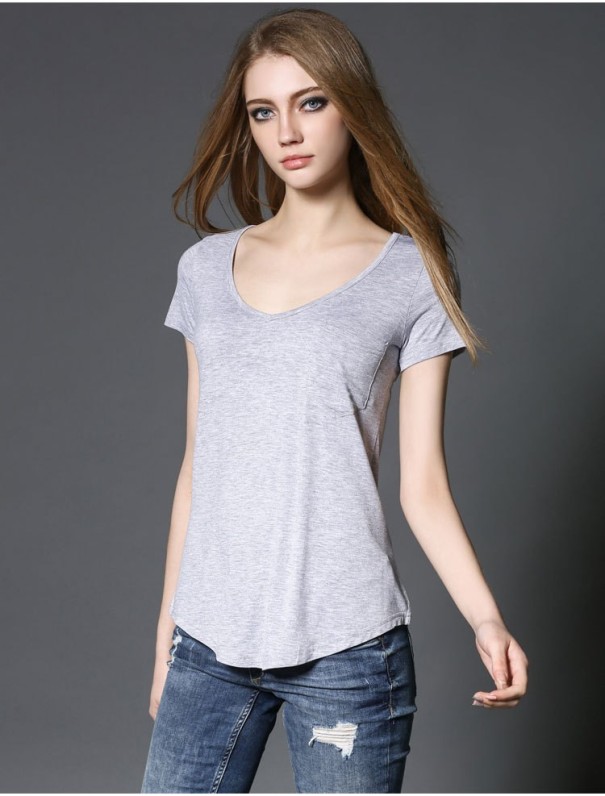 Dames T-shirt met zakje grijs XL