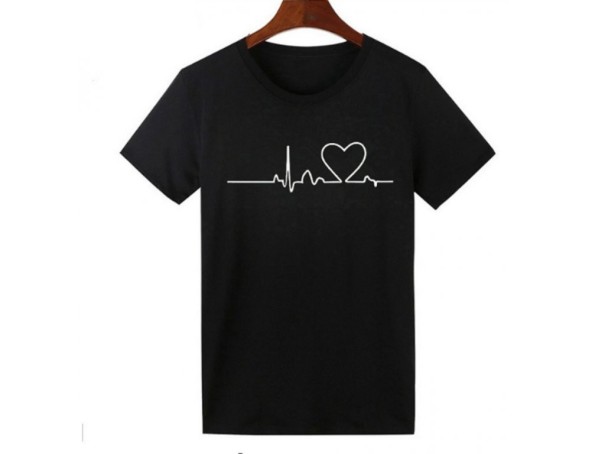 Dames T-shirt - Pulse &amp; Heart voor geliefden J831 zwart L