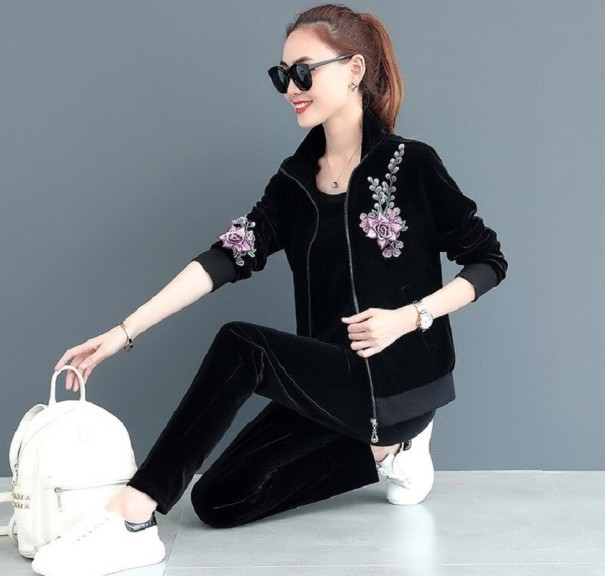 Dames T-shirt, sweatshirt en joggingbroek zwart S