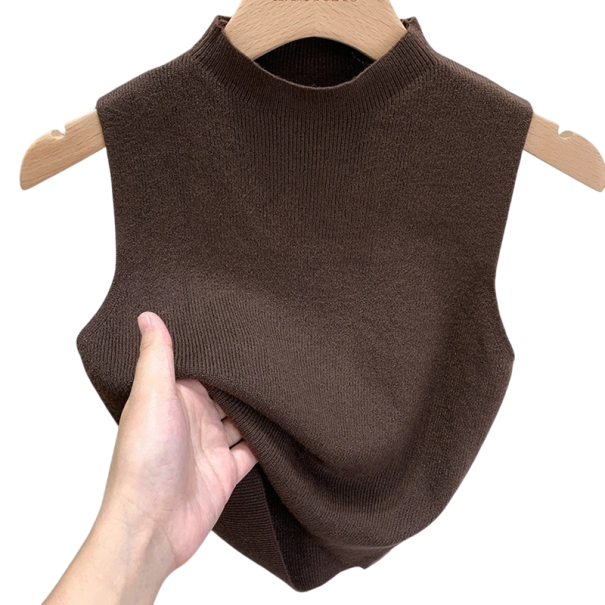 Dames T-shirt Universele maat Effen Brede schouderbanden Ronde hals Materiaal polyester Comfortabele basis top bruin