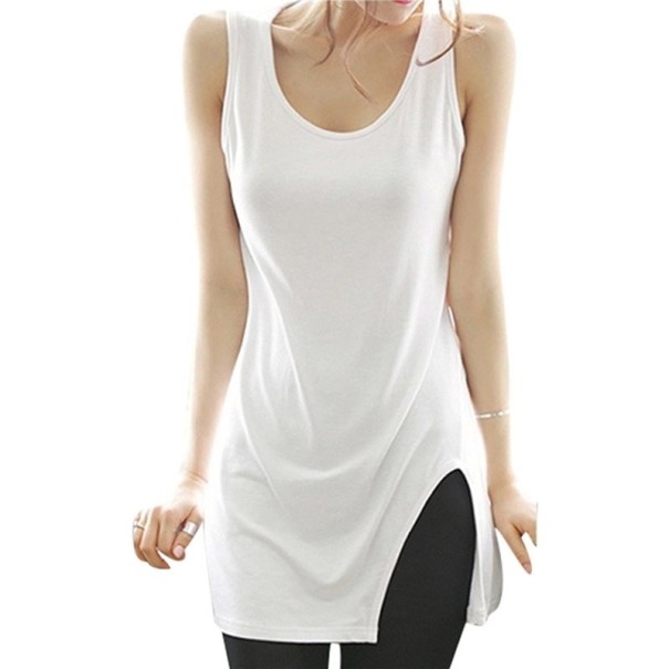 Dames tanktop met lange split wit M