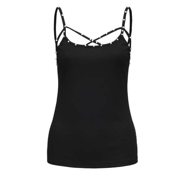 Dames tanktop met parels B268 zwart S