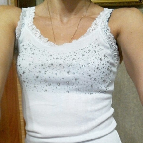 Dames tanktop met strass steentjes B146 wit