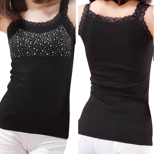 Dames tanktop met strass steentjes B146 zwart