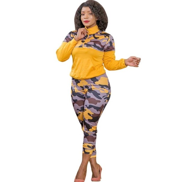 Dames top met lange mouwen en broek B1051 donkergeel 4XL