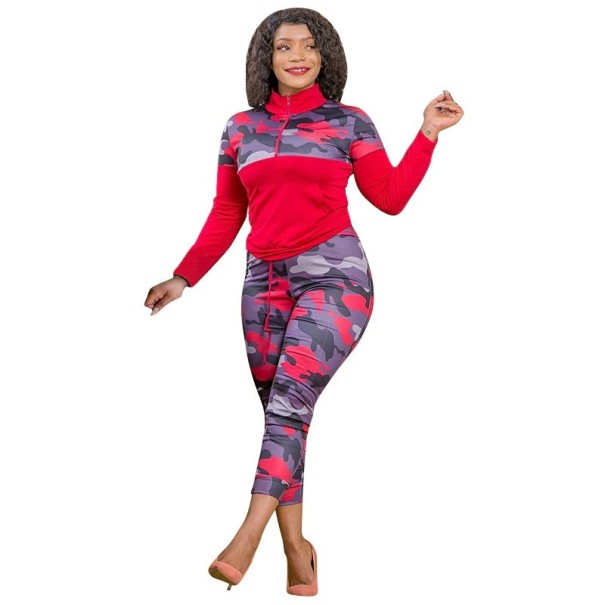 Dames top met lange mouwen en broek B1051 rood S