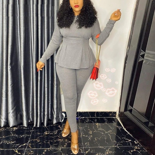 Dames top met lange mouwen en broek B1079 grijs L