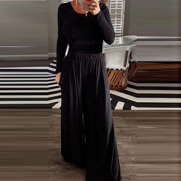 Dames top met lange mouwen en broek B1084 zwart XS