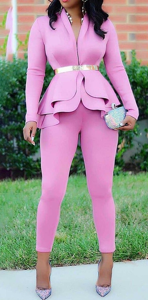 Dames top met lange mouwen en broek B998 roze L