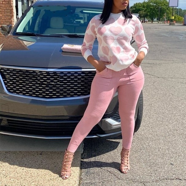 Dames top met lange mouwen en broek roze L