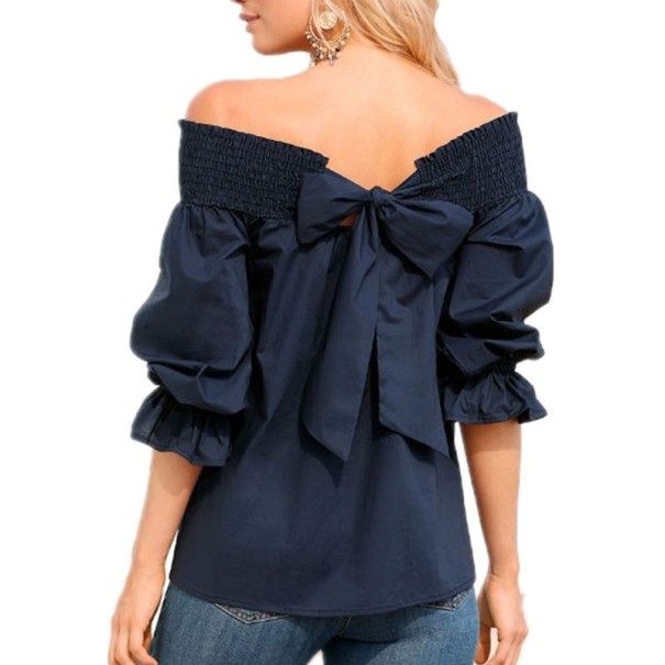 Dames top met plooien en strik donkerblauw XL