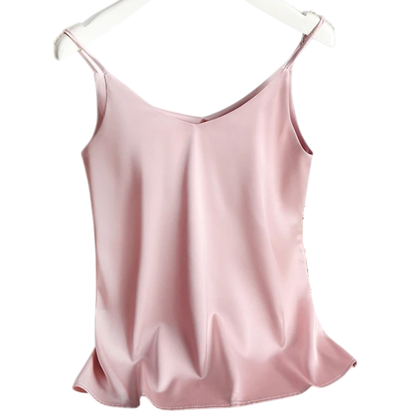 Dames Top Met V-Hals Dunne Bandjes Effen Elegante Top Van Polyester En Zijde Voor Lichte Zomer Draag roze L