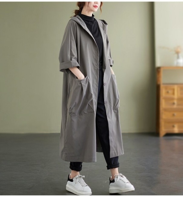 Dames trenchcoat P1833 grijs L