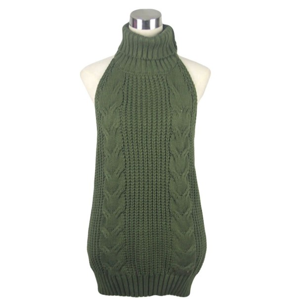 Dames trui mini jurk met open rug legergroen