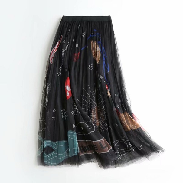 Dames tule rok lang A1175 zwart