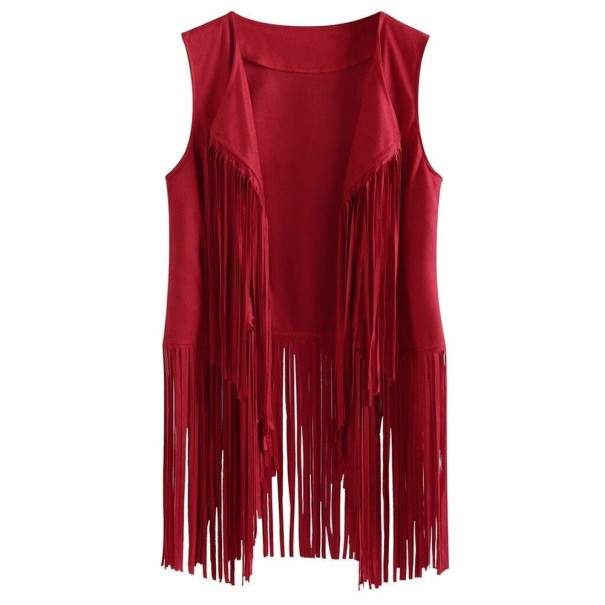 Dames vest met franjes P2572 wijnrood L