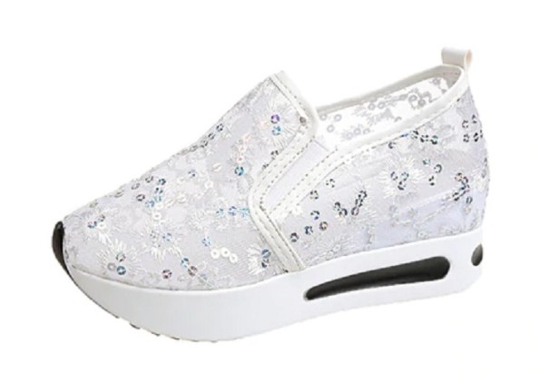 Dames veter sneakers met pailletten J1118 wit 36