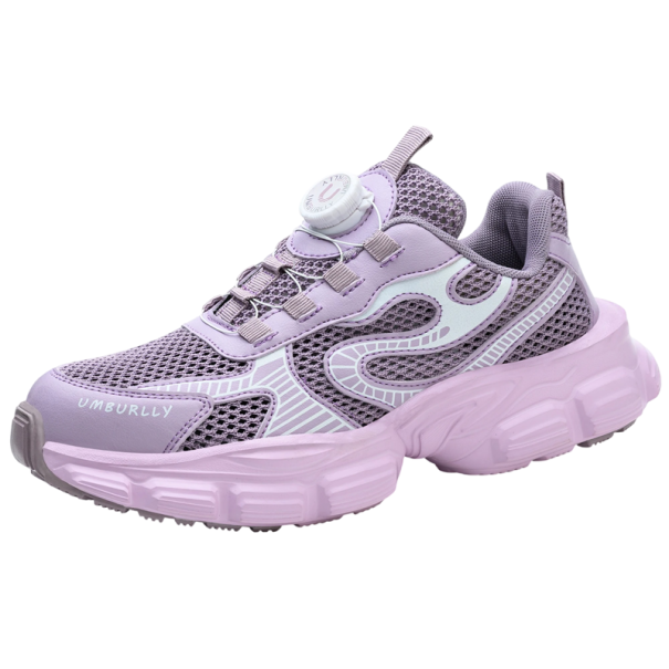 Dames werkschoenen met draaibare sluiting ademend bovenwerk stof rubber microvezel leer voor dagelijks werk en lopen paars 36