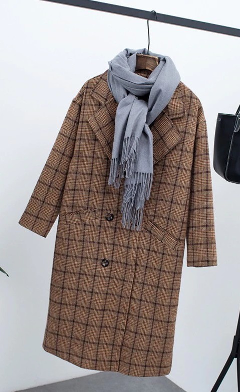 Dames winter geruite jas J1849 bruin S