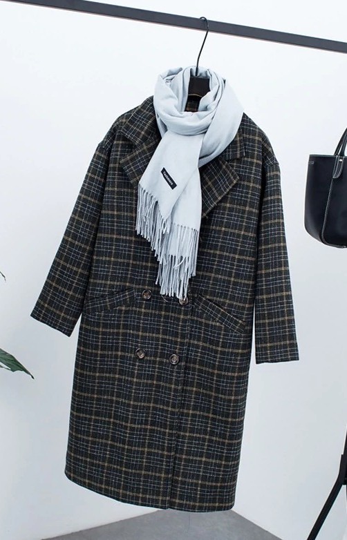 Dames winter geruite jas J1849 zwart S